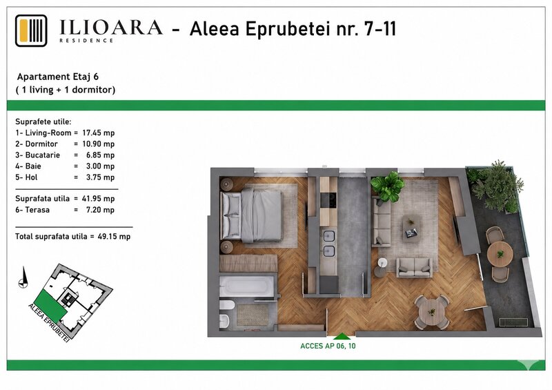 Ilioara, 2 camere, 49 mp, 500 m metrou Nicolae Grigorescu, Park Lake